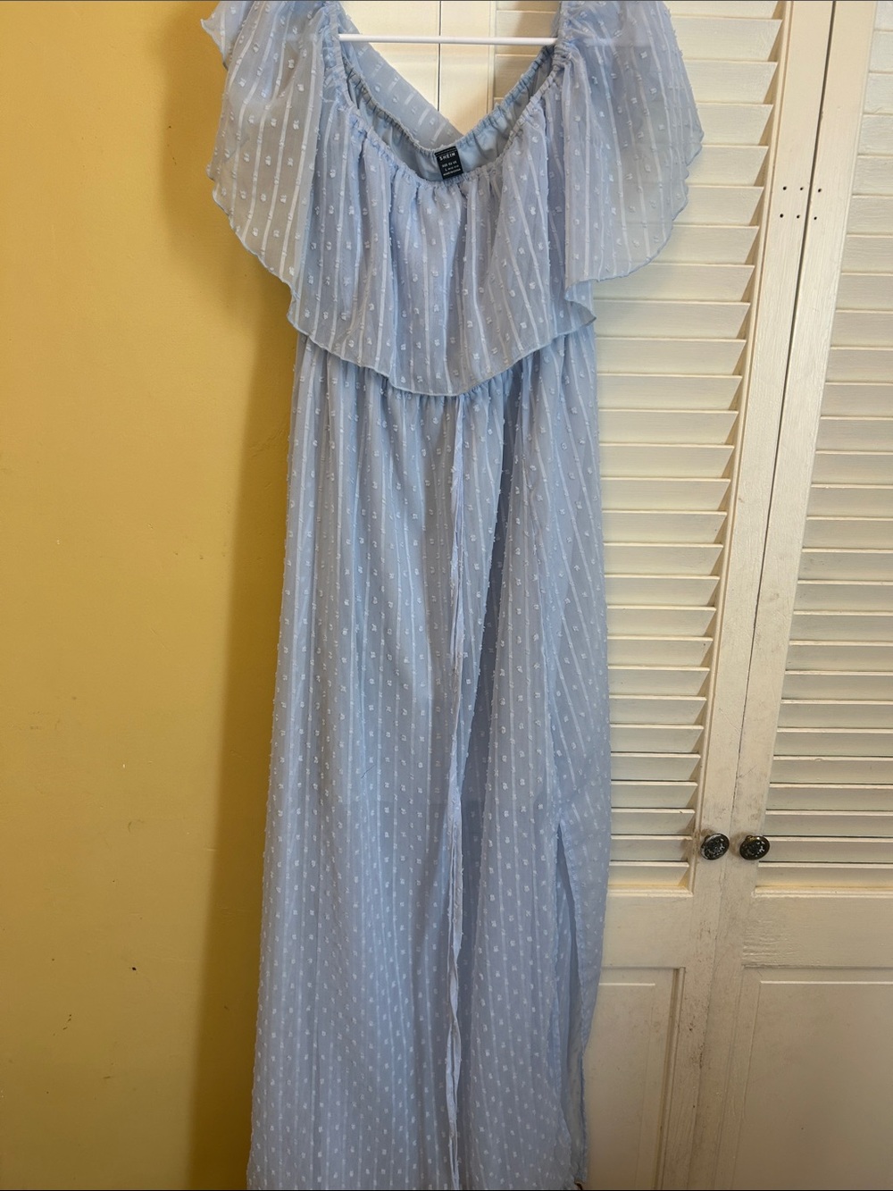 SHEIN Light Blue Off‑Shoulder Ruffle Maxi Dress